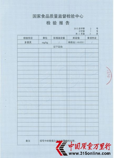巴西進(jìn)口橙汁多菌靈檢測(cè)報(bào)告。