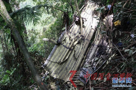 墜毀蘇霍伊客機(jī)的一塊殘骸(資料圖) 墜毀蘇霍伊客機(jī)的一塊殘骸(資料圖)